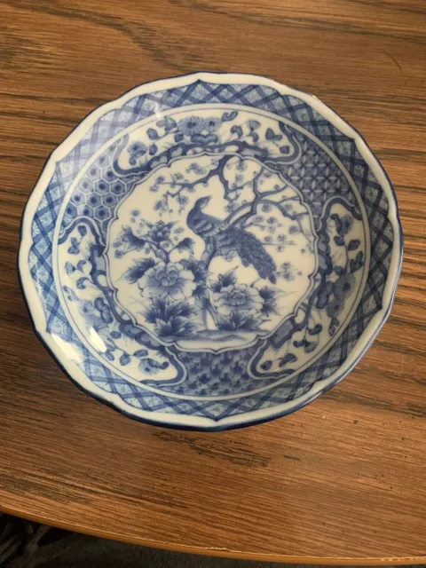 Andrea By Sadek Blue Peacock 5” Plate Japan Signed