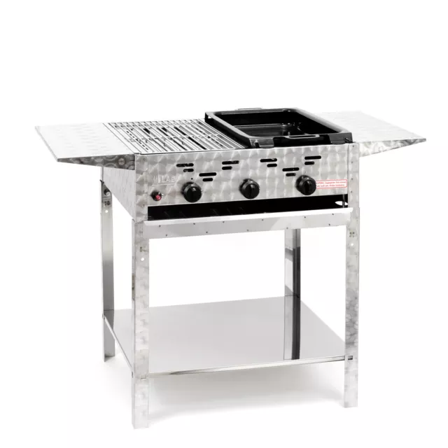 Edelstahl-Brenner Gasgrill Gasbräter stationär 3-flammig 11kW BBQ Neu GT3EMSTAP
