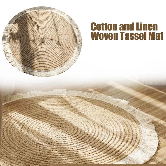 Tappetino pavimento comodino rotondo in tessuto cotone retrò bohémien geometrico I4S1