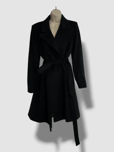 $1895 Fleurette Women's Black Cashmere Open Front Belted Coat Size 16