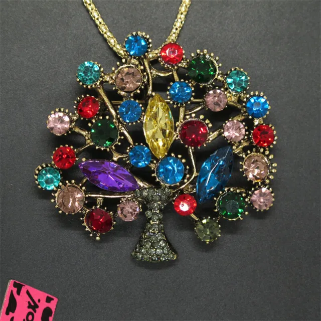 Hot  Fashion Women Color Rhinestone Hope Tree Crystal Pendant Chain Necklace