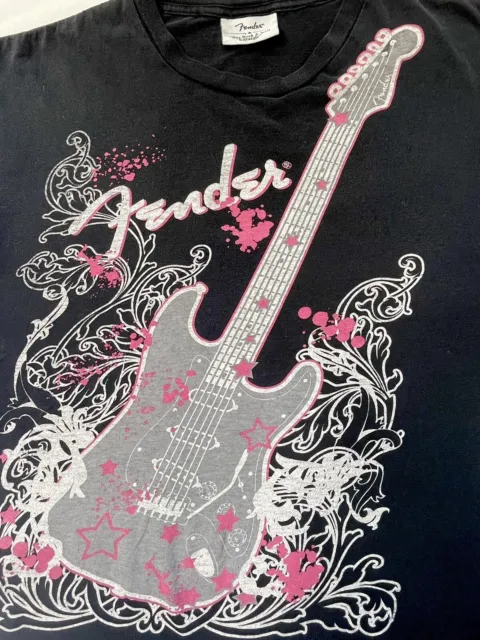 Fender Stratocaster Guitar Tshirt XL Unisex Graphic Tee Rock Music Black Pink