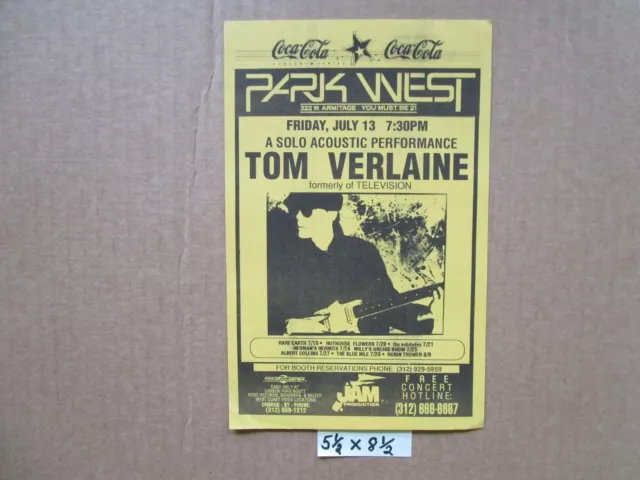 TOM VERLAINE at PARK WEST 7/90 Chicago Gig Flyers Handbills