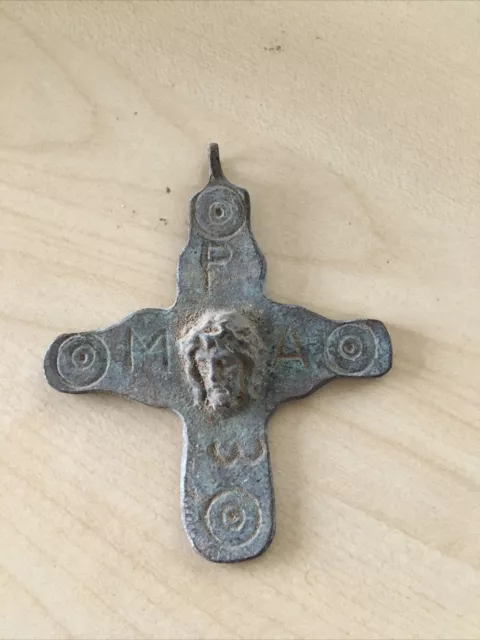 Antique Ancient Byzantine Bronze Reliquary Cross With Jesus