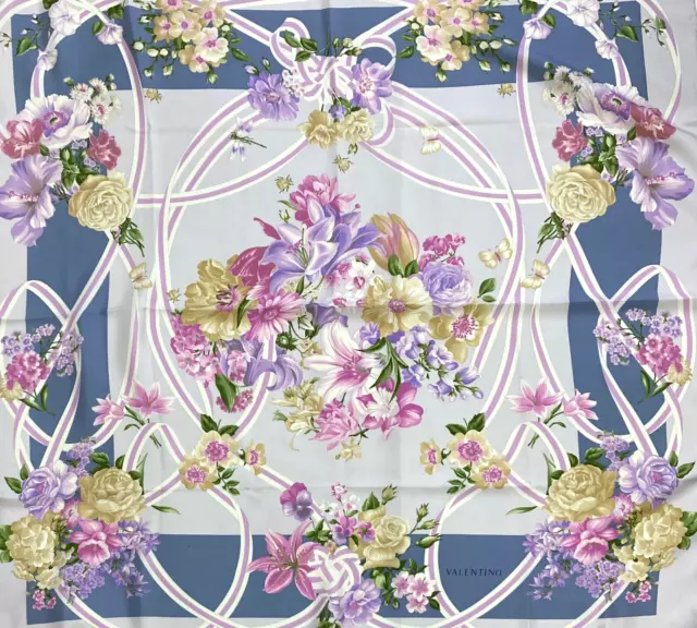 Valentino Floral Silk Scarf, Purple, Blue & Pink Tones, 34" Square