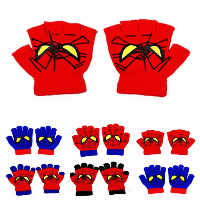 Kids Boy Spiderman Full Half-Finger Gloves Winter Warm Superhero Knitted Mittens