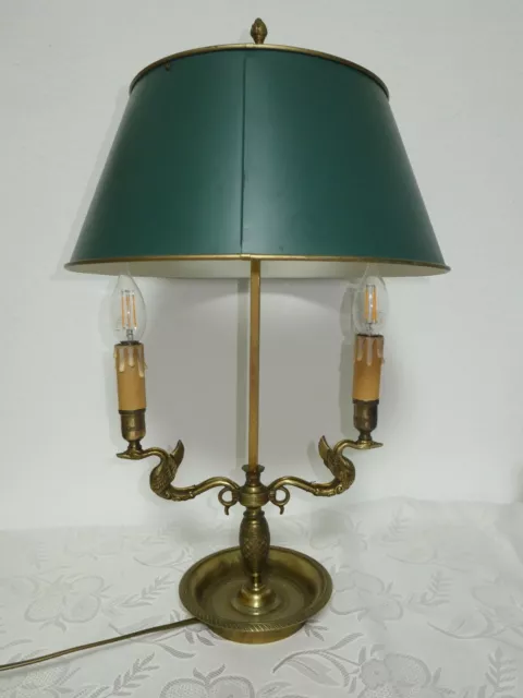 Tischlampe, Bouillotte, Empire Stil, runder, grüner Blechschirm