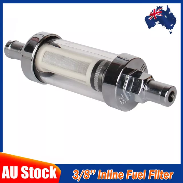 1 Pack 3/8" Chrome &Glass Clearview Fuel Filter Petrol Diesel Inline Reusable AU