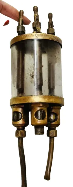 3 Feed American Lubricator Oiler Brass Hit Miss Gas Engine Antique Steam Triple