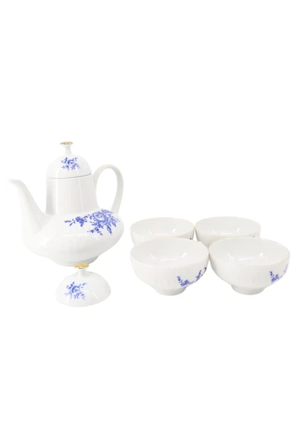 Servicio de té de piedra preciosa BAVARIA blanco porcelana decoración floral azul Ø 9 cm