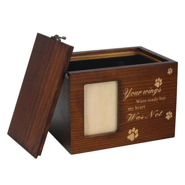 Wooden Pet Memorial Urn for Ashes with Photo Frame Cat / Dog Memory Box Keepsake