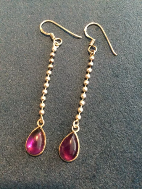 Hallmarked Sterling Silver Earrings set with Amethysts for Pierced Ears