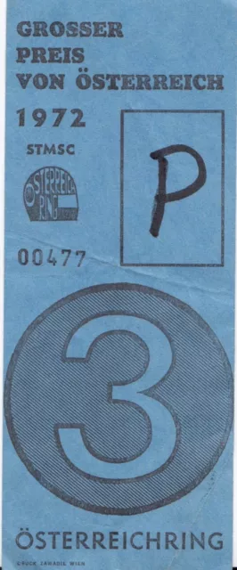 1972 Austrian Gp Osterreichring Zeltweg Original Pit Box Ticket Pass Fittipaldi