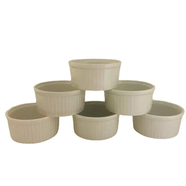 APILCO RAMEKINS X6 White Round Ribbed Edges Porcelain Glazed 8.5cm
