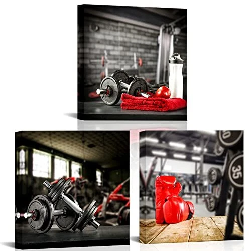 3 Pieces Sports Canvas Wall Art Home Gym Pictures Wall Decor Dumbells Boxing