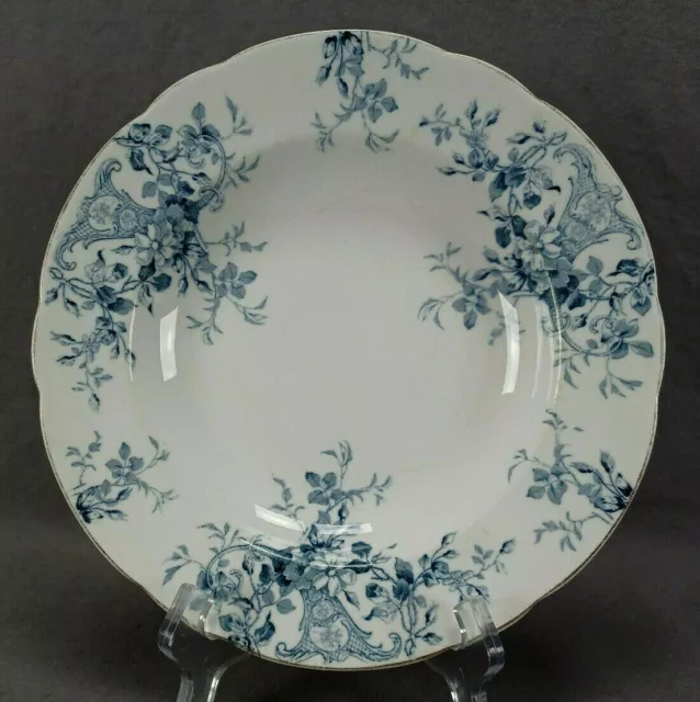 Set of 6 Evona UC Blue Floral Scrollwork Transferware Deep Soup Plates 1890-1918