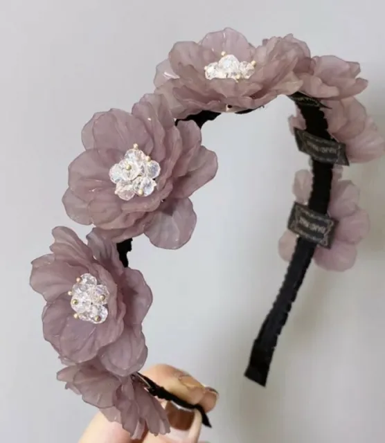 Fashion Designer Inspired Baroque Resin Violet Pink Sakura Flowers Headband