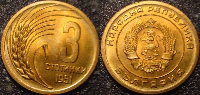 Hi Grade Bu  1951  3  Stotinki  Bulgaria**Superb Details**