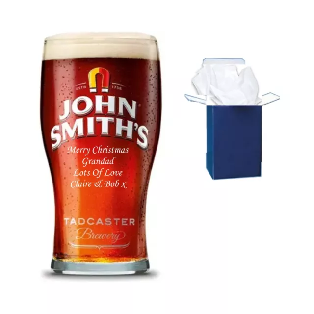 Personalised Engraved John Smith's Pint Beer Glass Birthday Gifts Dad Grandad