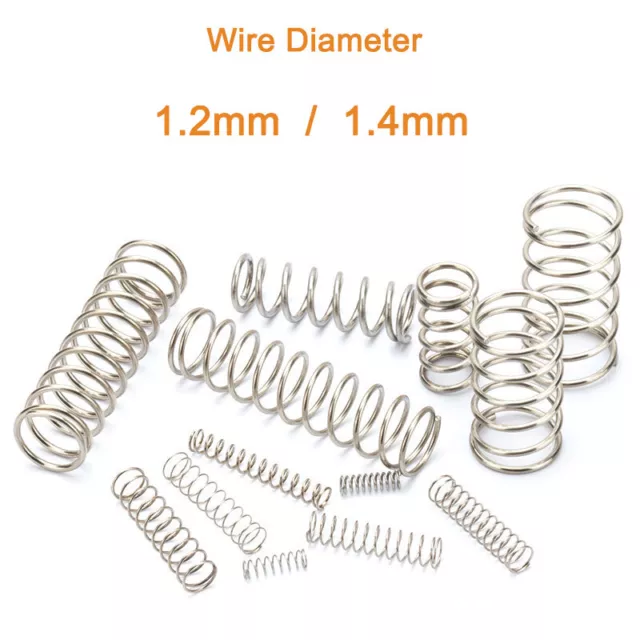 10Pcs Compression Springs Stainless Steel Wire Dia 1.2mm 1.4mm Various Lengths