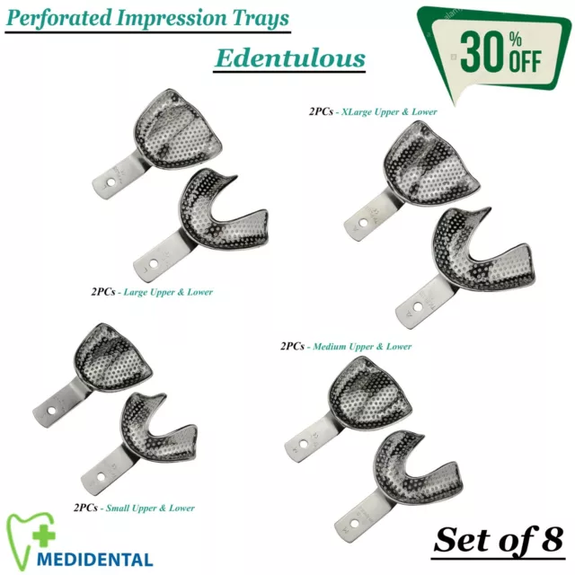 Set Of 8 Orthodontics Perforated Impression Trays Full Denture Edentulous Steel