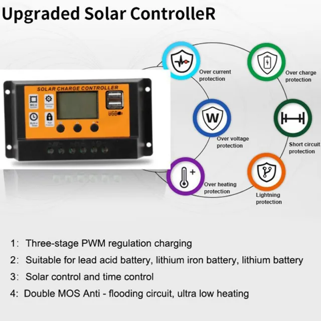 Controller solare LCD 12 V/24 V 30 A 20 A 10 A regolatore carica solare batteria PWM