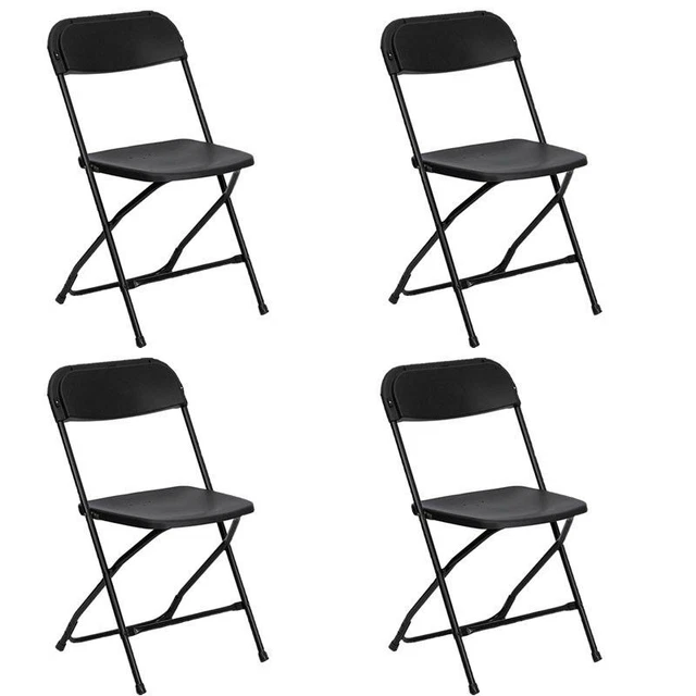 Black Plastic Folding Chairs 4 Pack Indoor Outdoor Event 300lb Capacity