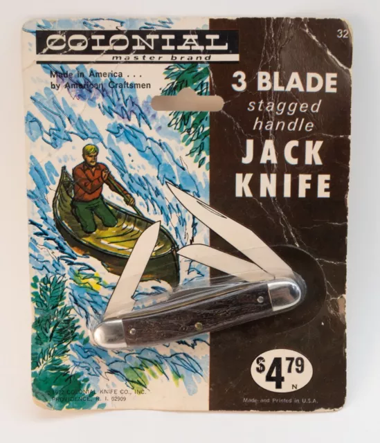 New Vintage Sealed Colonial #32 Master Brand Stagged 3 Blade Jack Pocket Knife