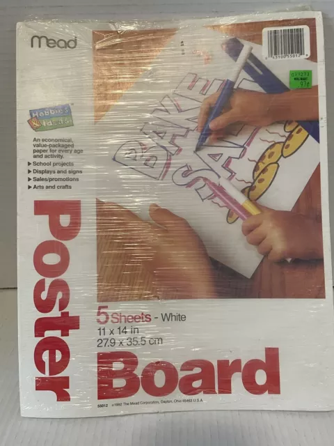 Mead White Poster Board 5 sheets, 11 x 14 unopened from 1992