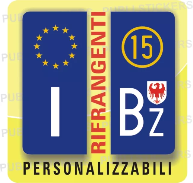 2 Adesivi Blu Rifrangenti Per Targa Auto Europea Con Provincia E Simbolo Bolzano