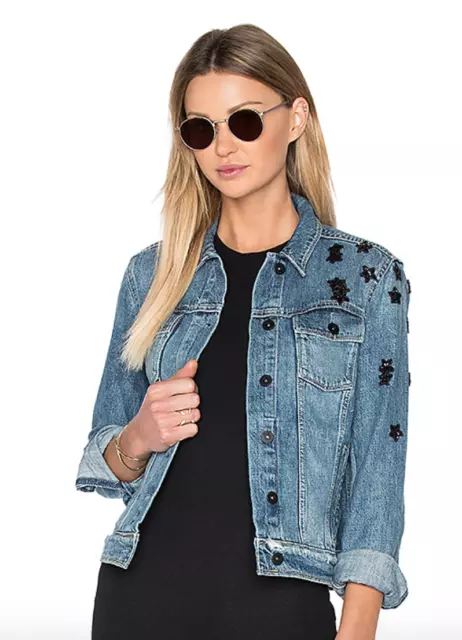 PAIGE Rowan Denim Jacket, Juniper Embellished, Size Small, New with Tags