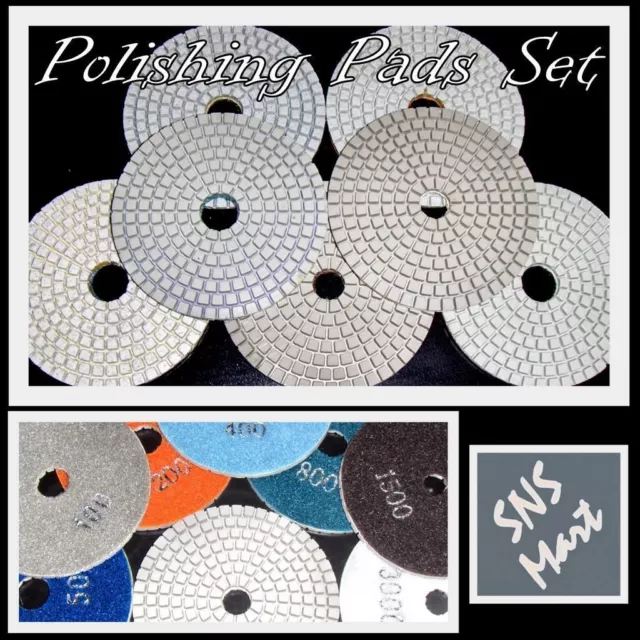 Diamond Polishing Pads 4" Wet/Dry 10 Pcs Set for Granite Marble Concrete Stone