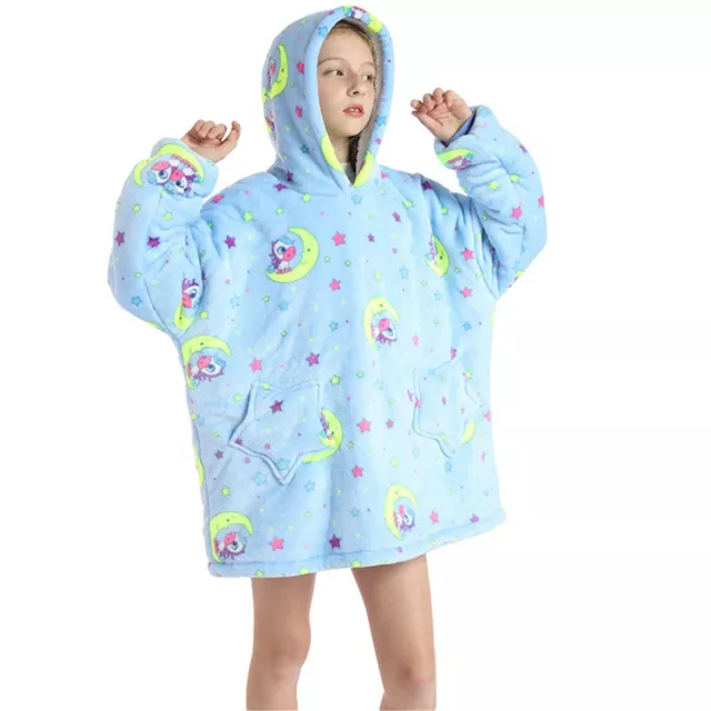 Kids Girls Winter Hoodie Nightwear Fleece Blanket Boys Comfy Hooded Pullover AU 3