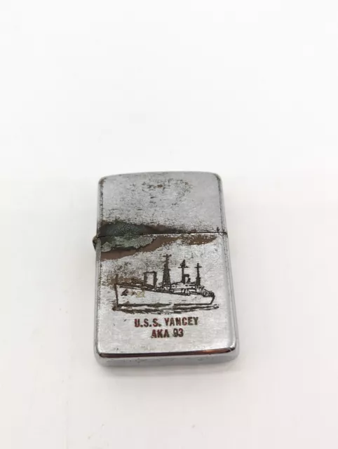 Vintage Zippo Lighter U.S.S. Yancey AKA 93  1960's Brushed Finish