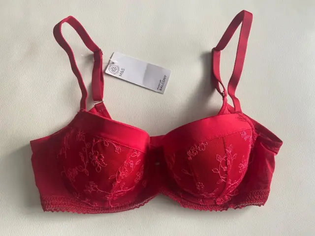 BNWT M&S ARCHIVE embroidery underwired padded push up balcony bra
