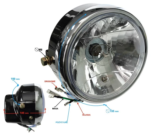 Motorrad Universal LED-Scheinwerfer "Flash" Nevo Style Klarglas E