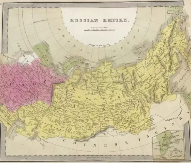 1842 Rare Map of "RUSSIAN EMPIRE" - Jeremiah Greenleaf - American Cartographer