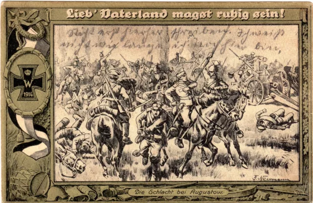AK Patriotik Soldaten Kämpfe Schlacht bei Augustowo 1914 Feldpost 1.WK Militär