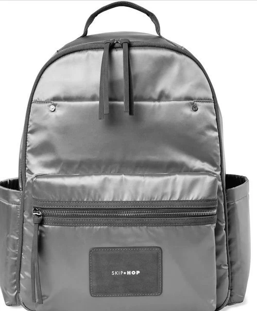 Skip Hop Skylar Diaper Bag Backpack Gray Shiny Grey