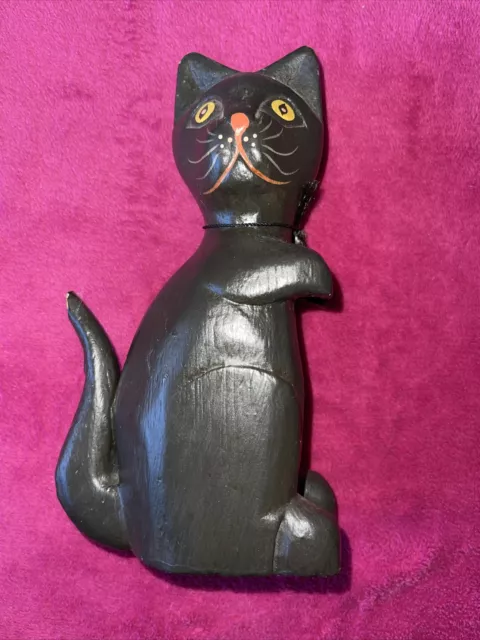 Vintage Wooden Cat Sculpture