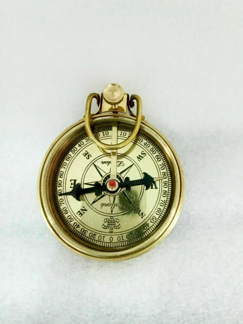 Nautical Antique Pocket Brass Compass Dollond London 1920, 9 cm Gift Item