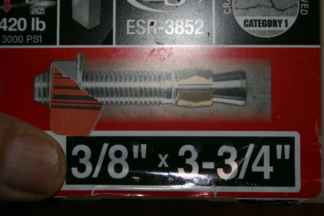 Concrete Anchor w/ Nut & Washer 3/8" x 3-3/4" FOUR (4) NEW Cobra Parawedge