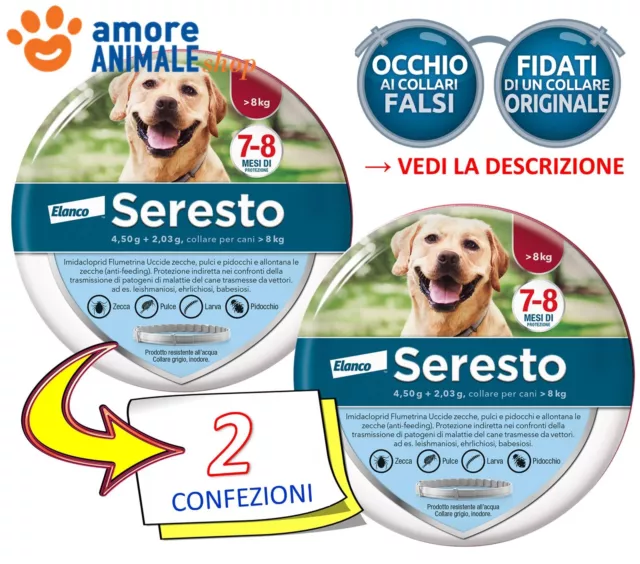 2 COLLARI - SERESTO Elanco -  Collare per Cani Medio Grandi Sopra e Oltre 8 kg