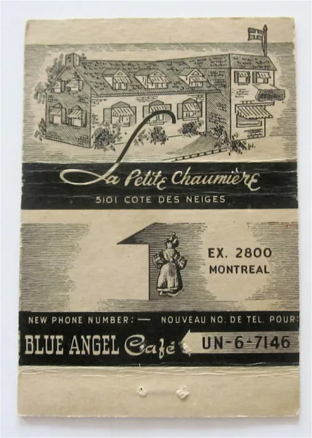 Blue Angel Cafe, Us Style Bar, Montreal, Quebec, Canada Vintage Matchbook Cover