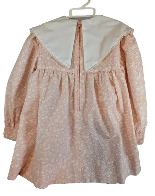 Vintage Handmade Size 5 Girls seersucker Dress Pink & White Childrens Clothes 2