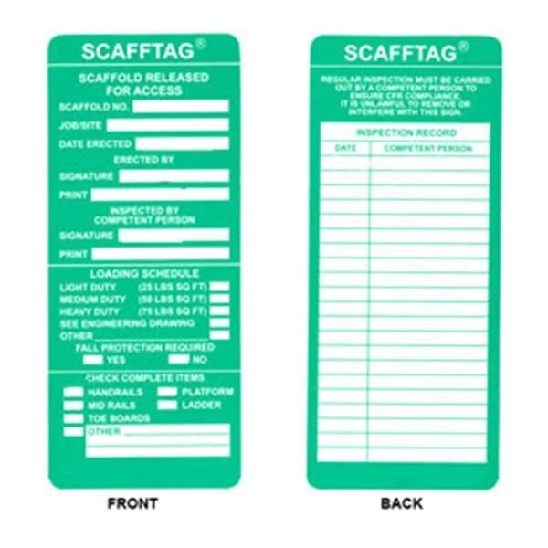 Brady Scafftag Inspection Inserts, 7 5/8" x 3 1/4", Green, 100/Pkg Brady 104113