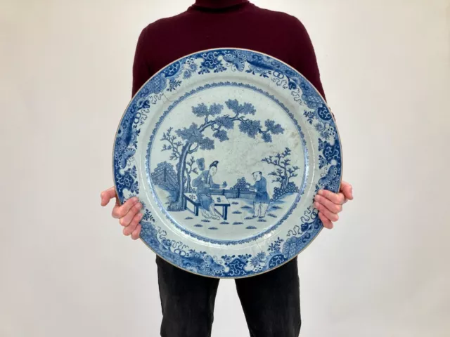 GIANT 54cm! ANTIQUE 19th C. CHINESE PORCELAIN BLUE & WHITE CHARGER DISH QING