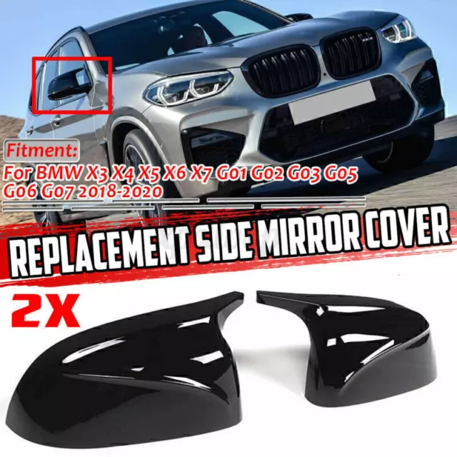 2X Schwarz Spiegelkappen Gehäuse für  BMW X3 X4 G01 G02 X5 X6 X7 G05 G06 G0 N3Y2