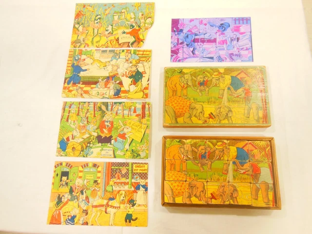 Ancien Jeu De Cubes En Bois - Puzzle Vintage - Occasion