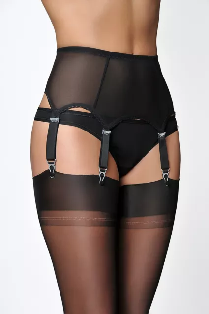 Strapsgürtel PowerMesh Strumpfhalter 6 Straps mit Metallclips schwarz für Nylons